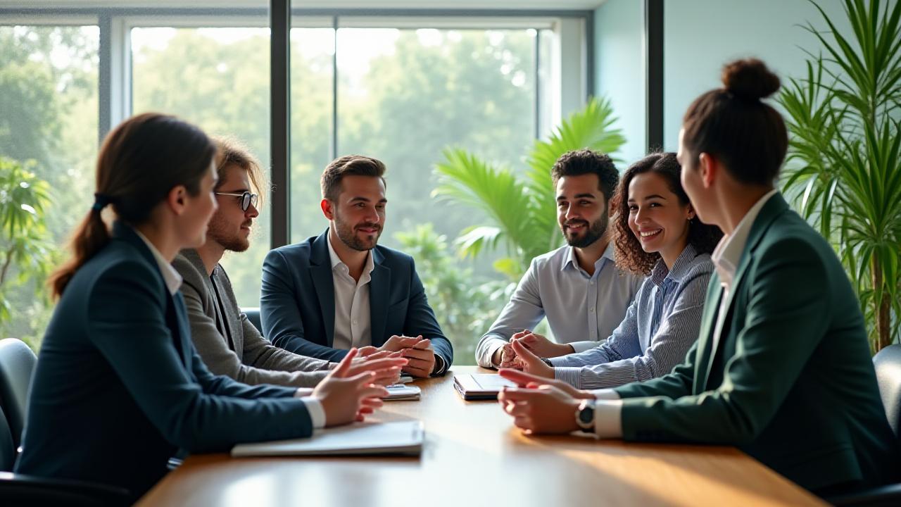 Группа профессионалов проводит деловую встречу в современном офисе